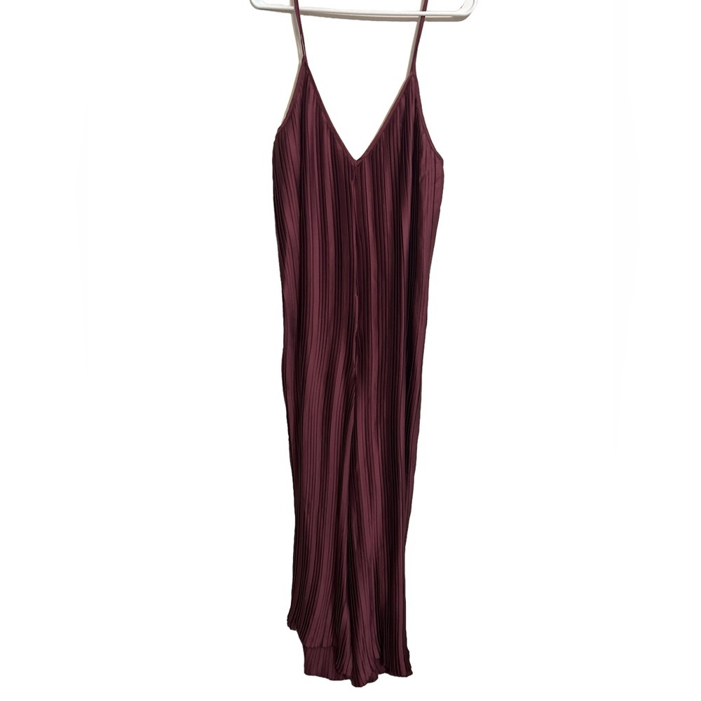 By Anthropologie Sleeveless Plissé Jumpsuit Wine Size XL - Picture 4 of 9